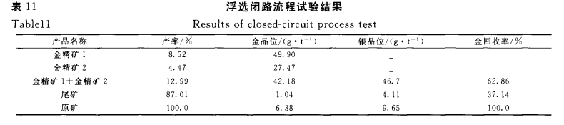 含碳高的金矿浮选试验结果